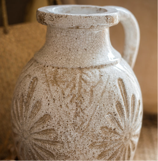Handmade Textured Ceramic Vase - Floral Design