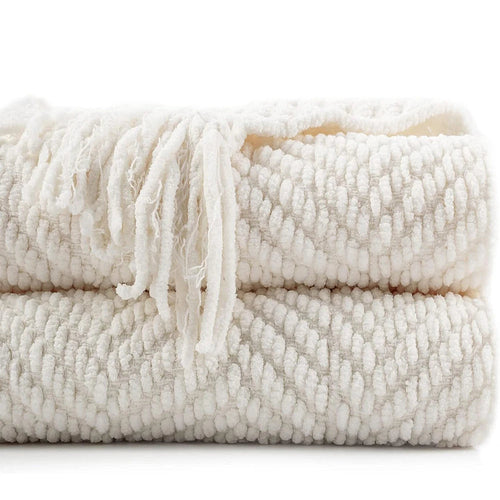 Knitted Chenille Throw Blanket - Zigzag Pattern