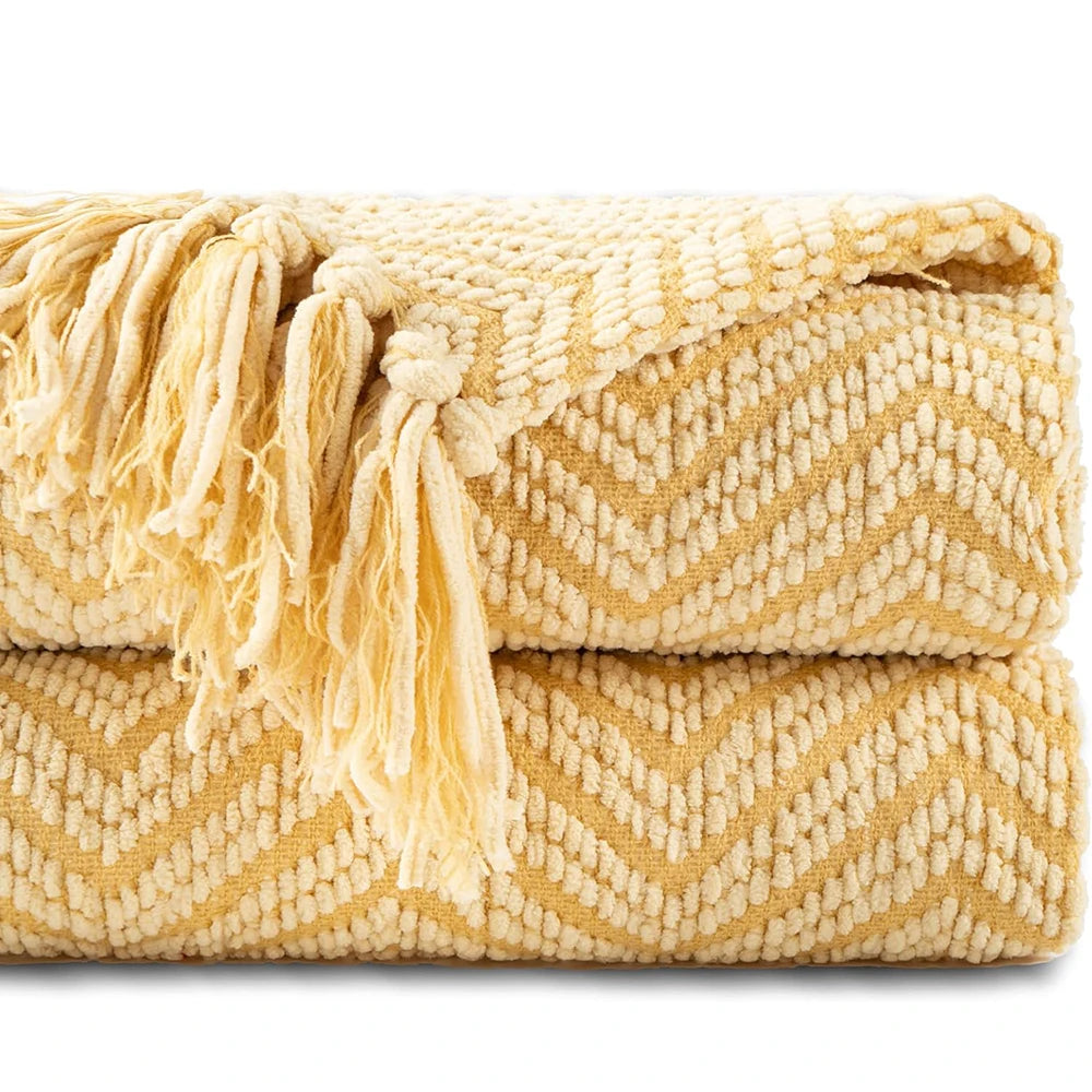 Knitted Chenille Throw Blanket - Zigzag Pattern