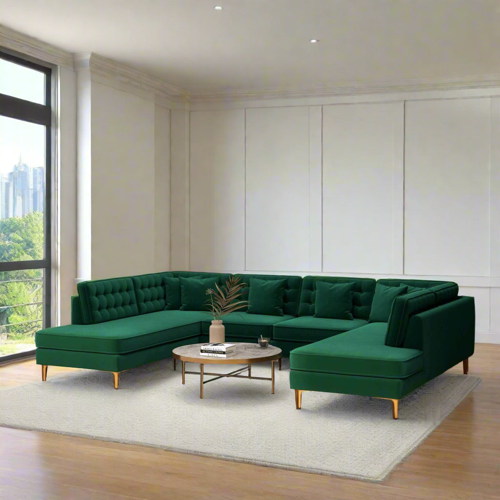 Brooke Green Velvet U Shape Corner Sofa