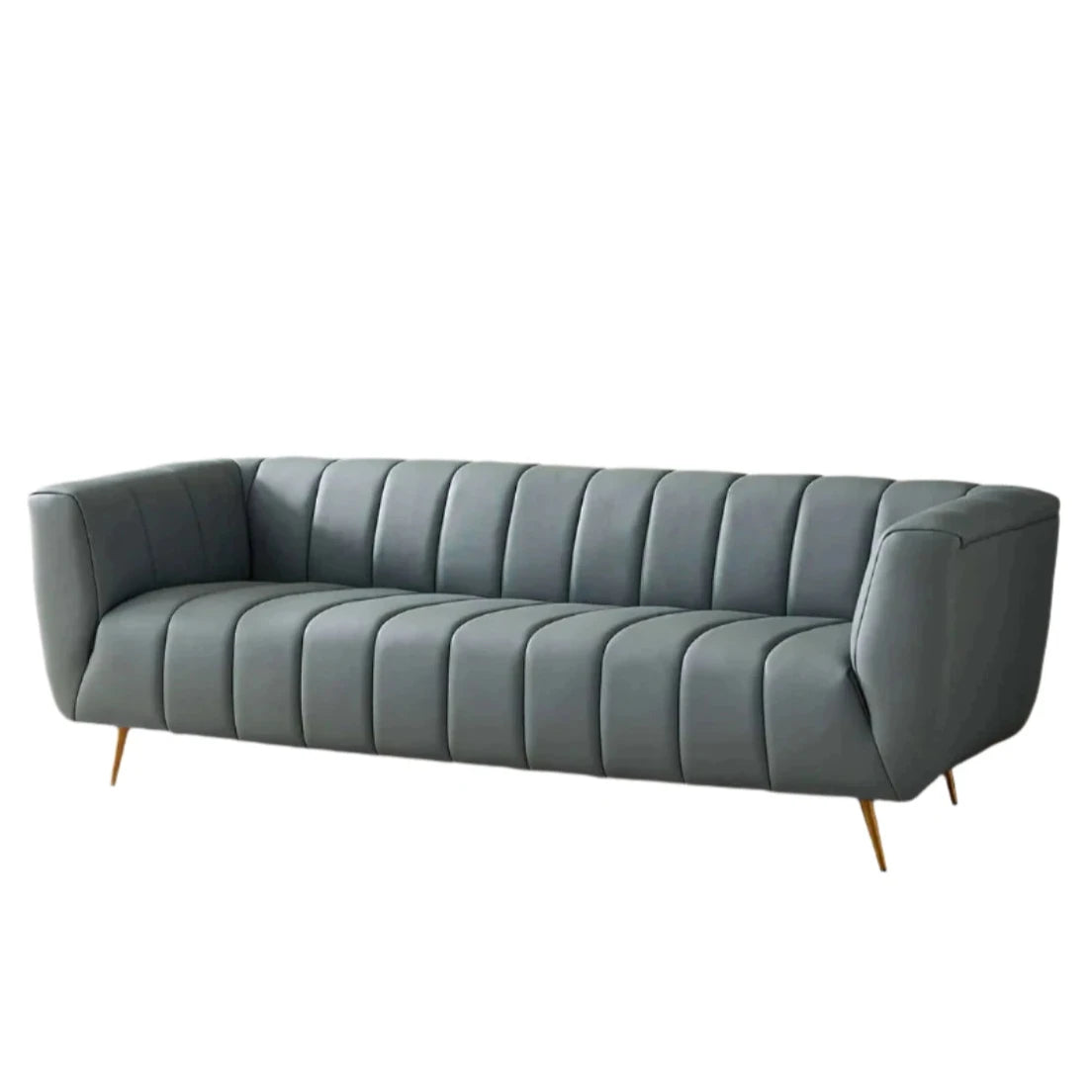 LaMattina Genuine Italian Blue Leather Channel Tufted Sofa