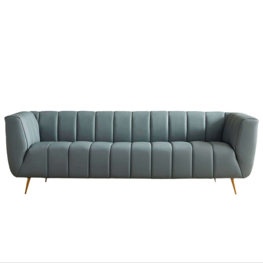 LaMattina Genuine Italian Blue Leather Channel Tufted Sofa
