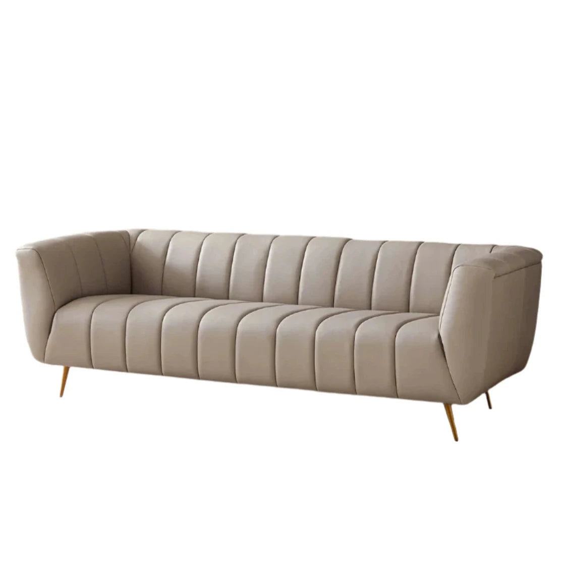 LaMattina Genuine Italian Grey Leather Channel Tufted Sofa