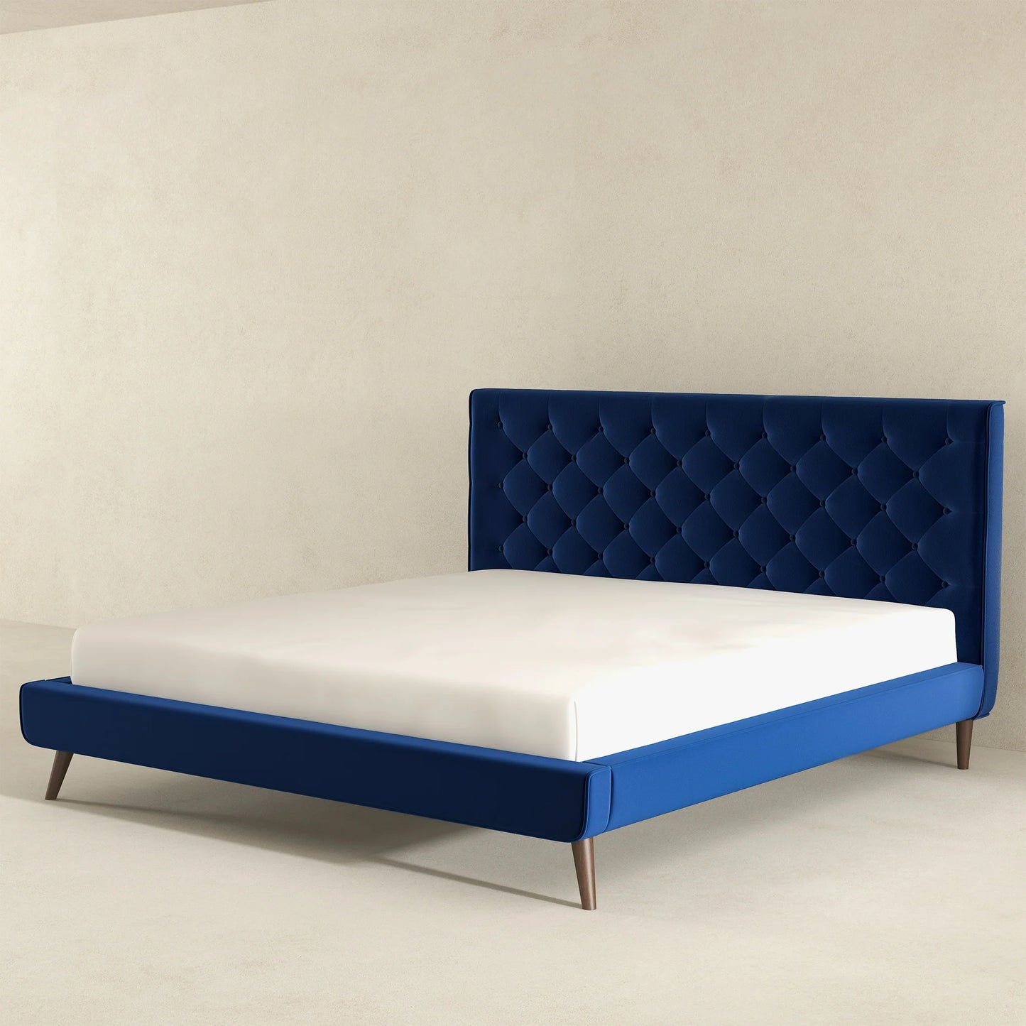 Dillon Blue Velvet Platform Bed - King Size