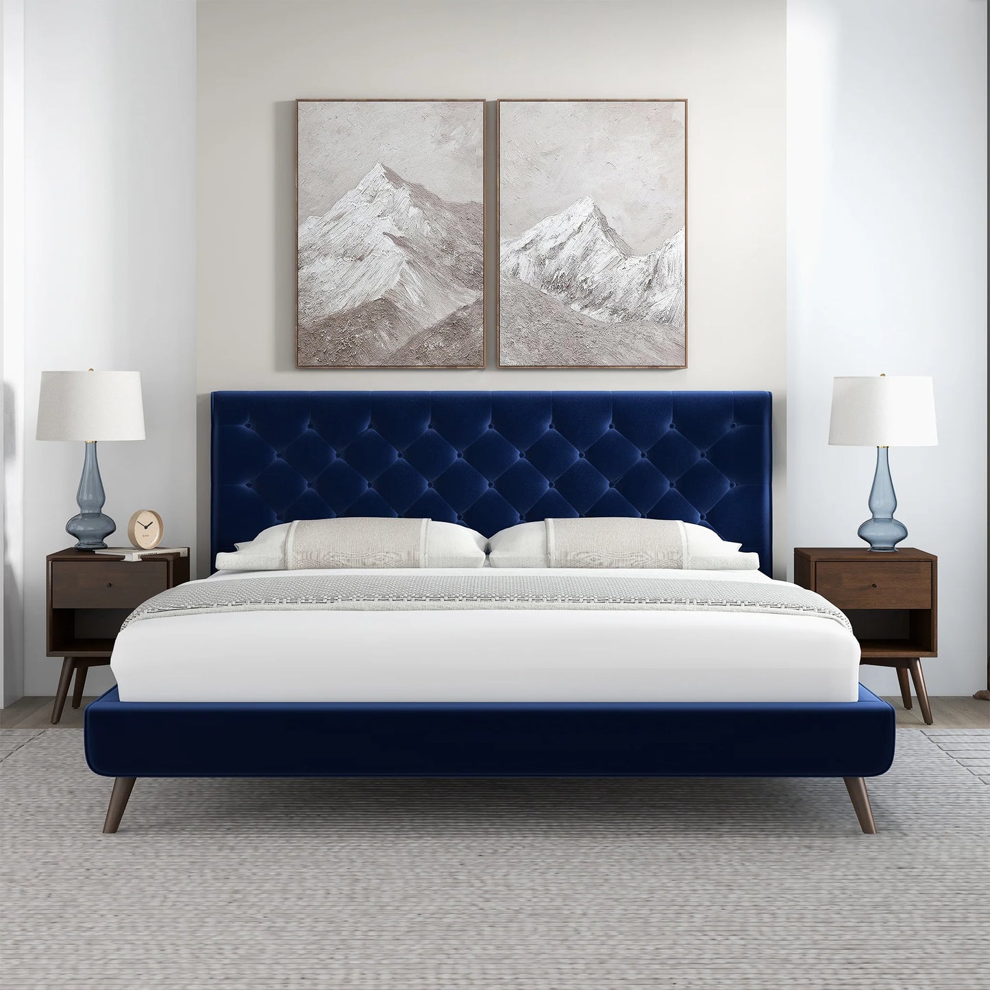 Dillon Blue Velvet Platform Bed - King Size