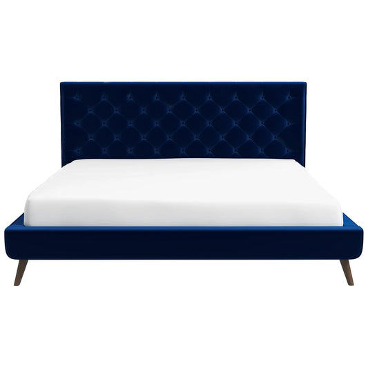 Dillon Blue Velvet Platform Bed - King Size