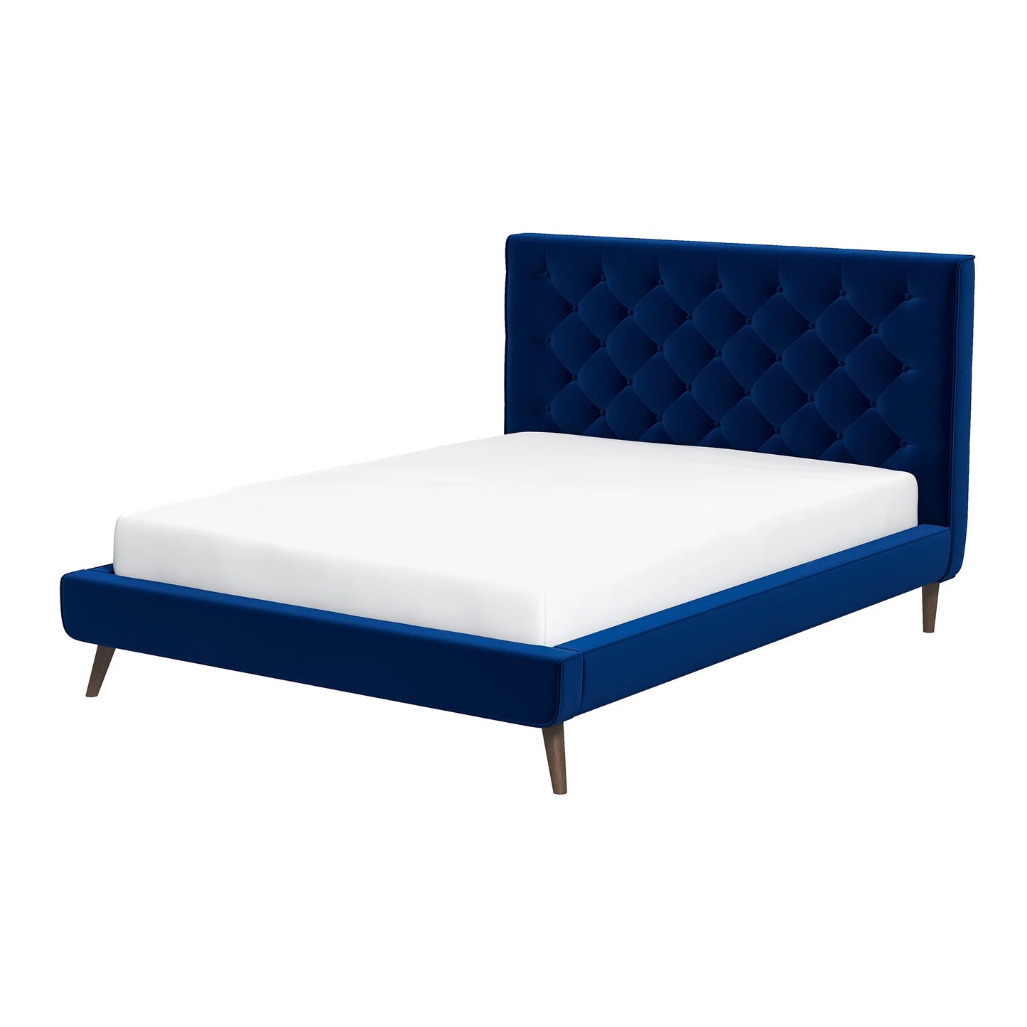 Dillon Blue Velvet Platform Bed - Queen Size