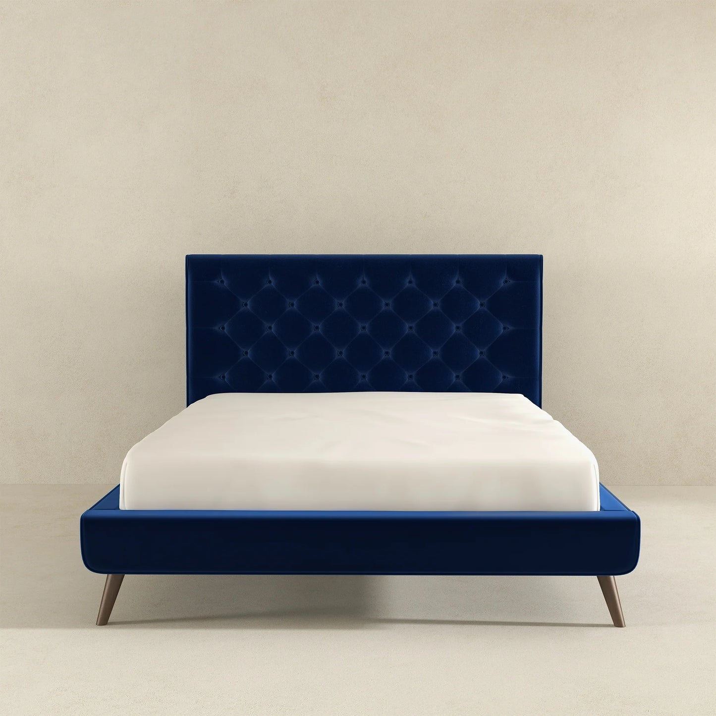 Dillon Blue Velvet Platform Bed - Queen Size