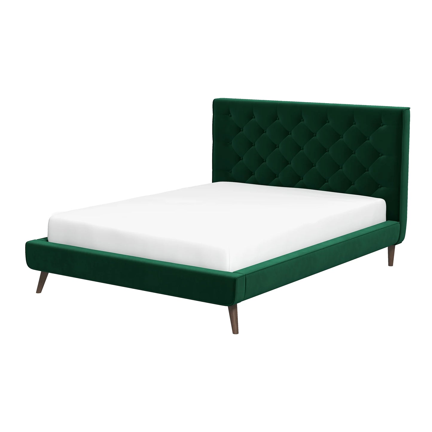 Dillon Dark Green Velvet Platform Bed - Queen Size
