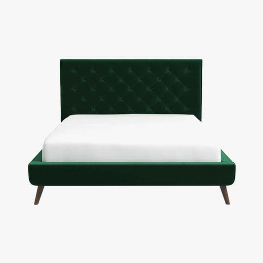 Dillon Dark Green Velvet Platform Bed - Queen Size