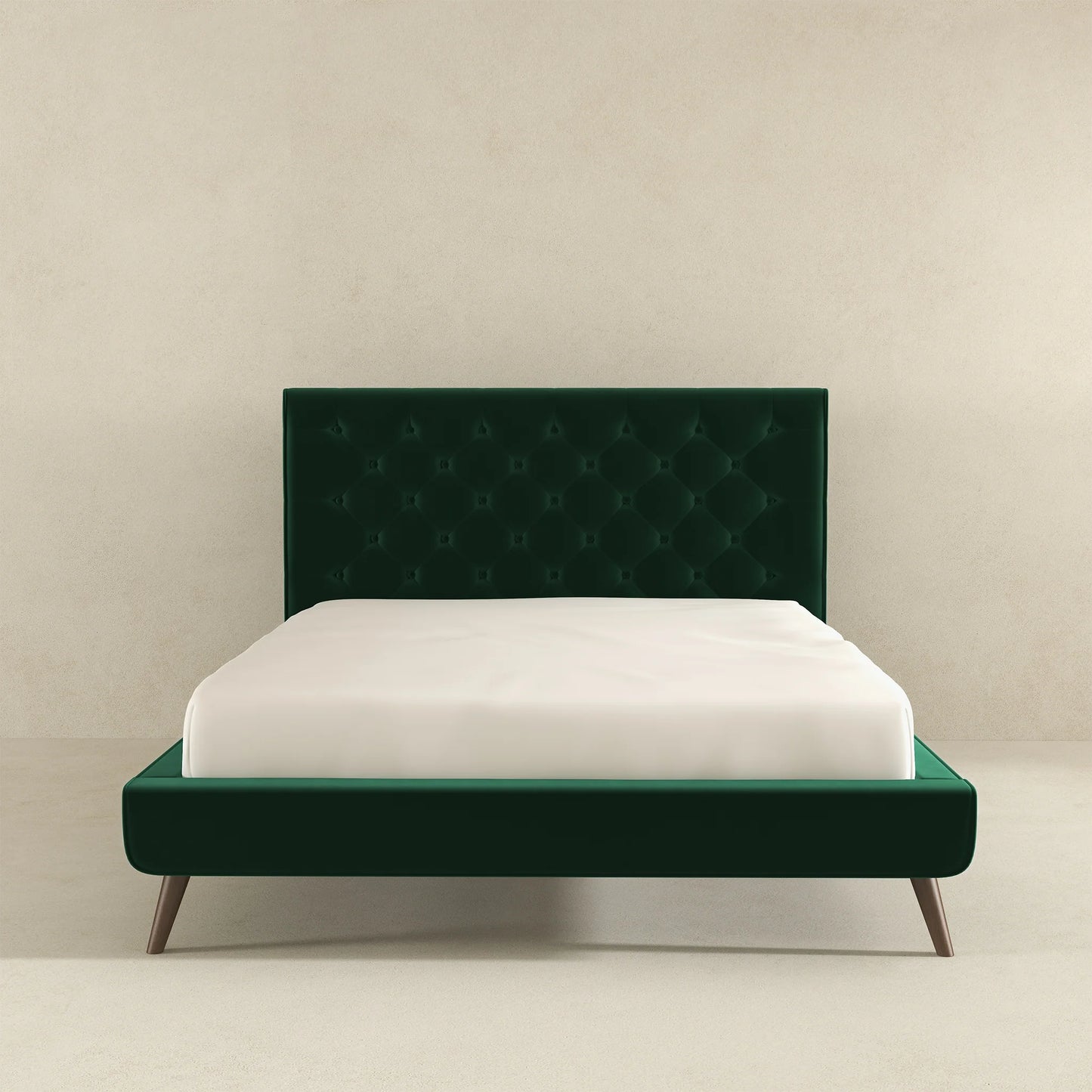 Dillon Dark Green Velvet Platform Bed - Queen Size