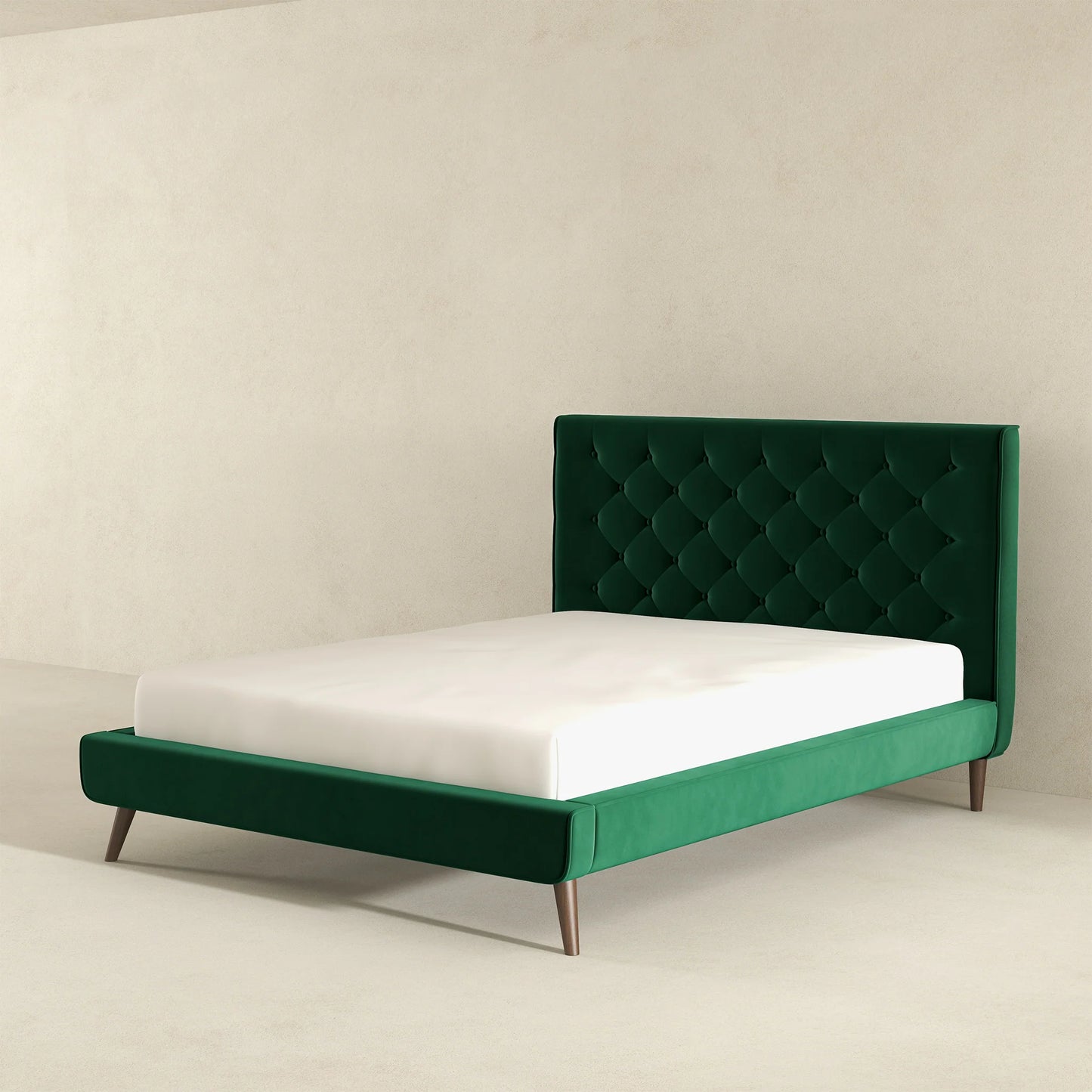 Dillon Dark Green Velvet Platform Bed - Queen Size
