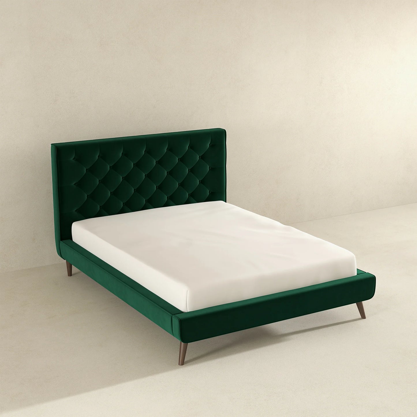 Dillon Dark Green Velvet Platform Bed - Queen Size