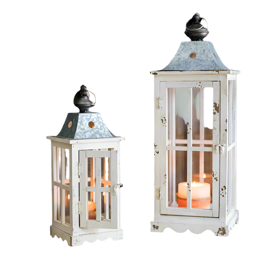 Lantern Candle Holder in Weathered White