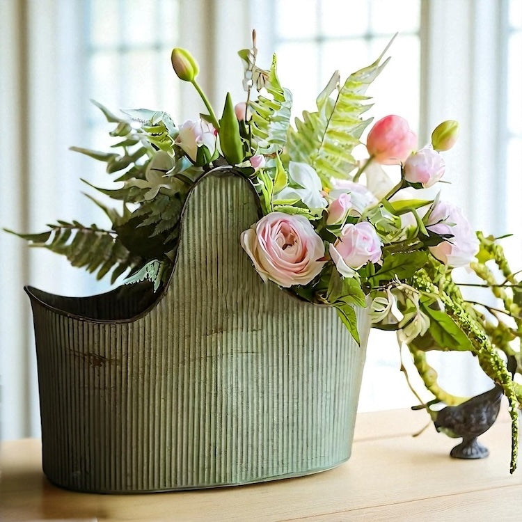 Classic Iron Carry Pot or Flower Bucket - Distressed Green