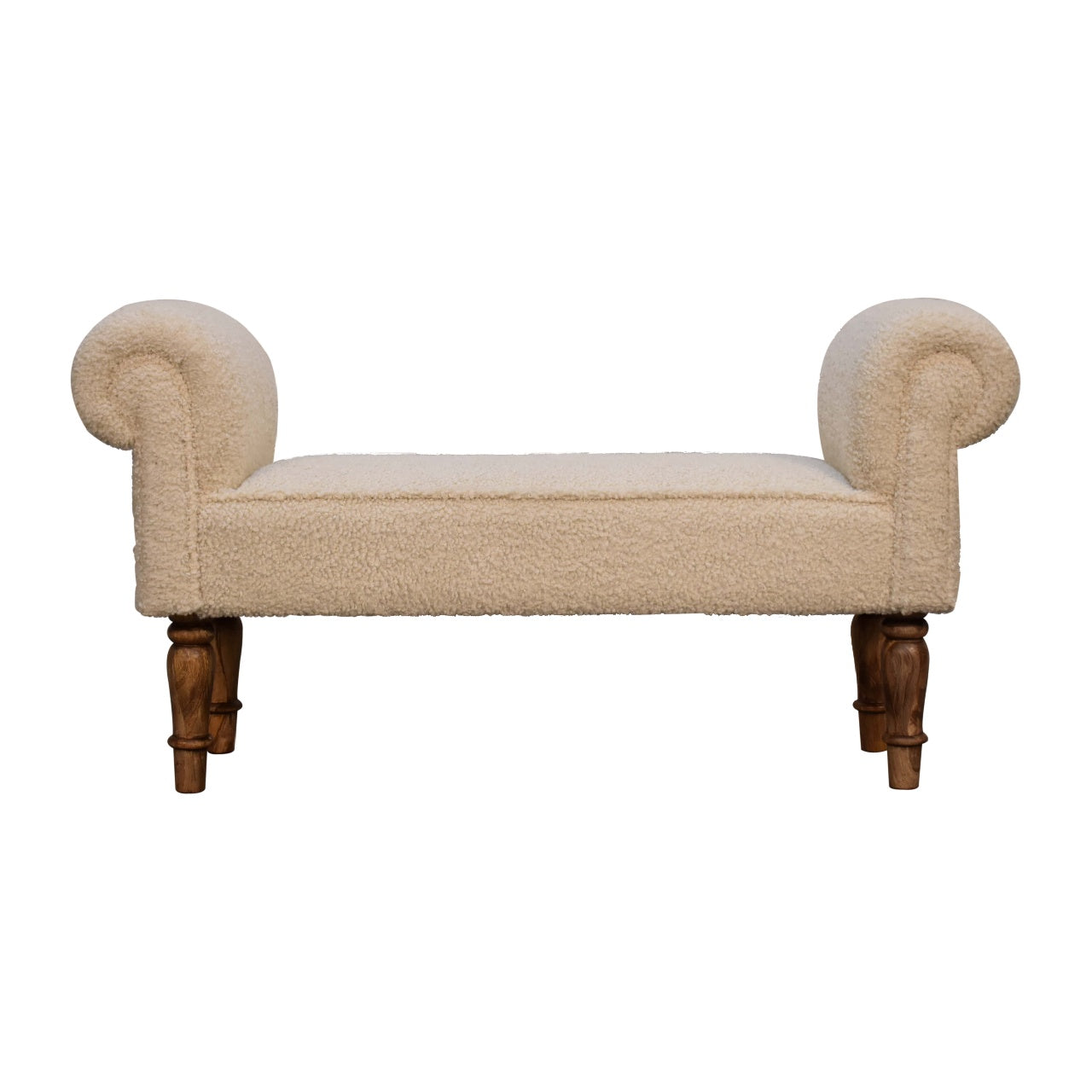 Cream Boucle Bench - Turned Wooden Legs