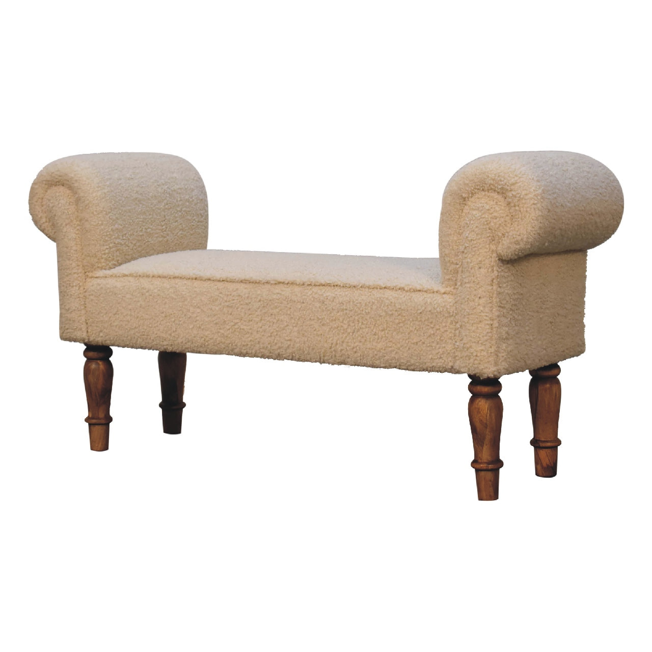 Cream Boucle Bench - Turned Wooden Legs