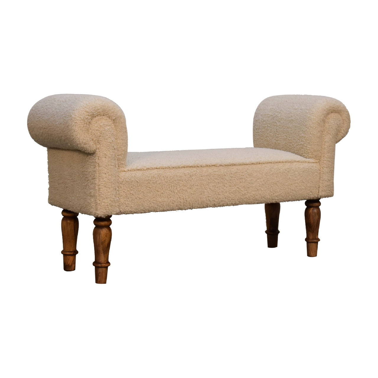 Cream Boucle Bench - Turned Wooden Legs
