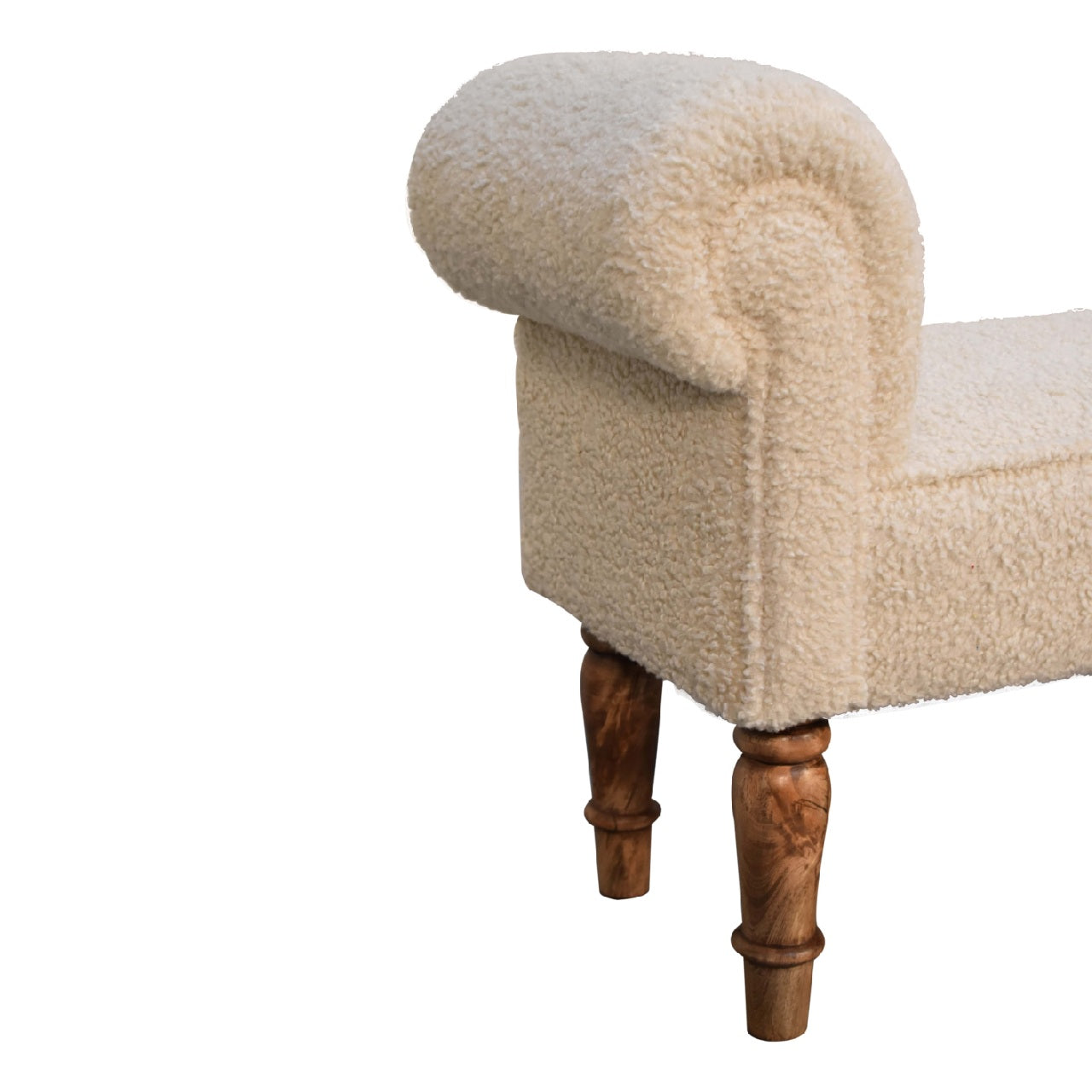 Cream Boucle Bench - Turned Wooden Legs
