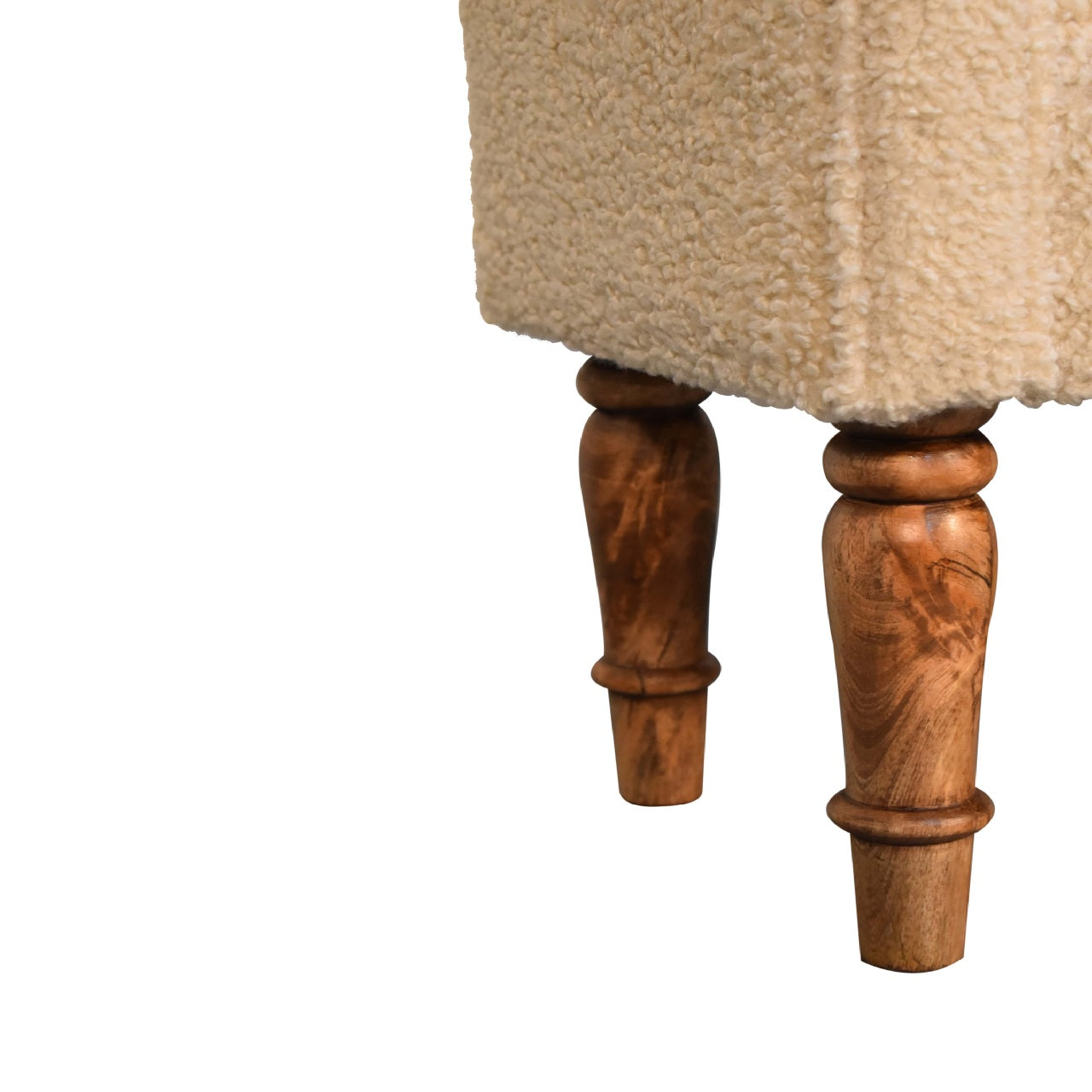 Cream Boucle Bench - Turned Wooden Legs
