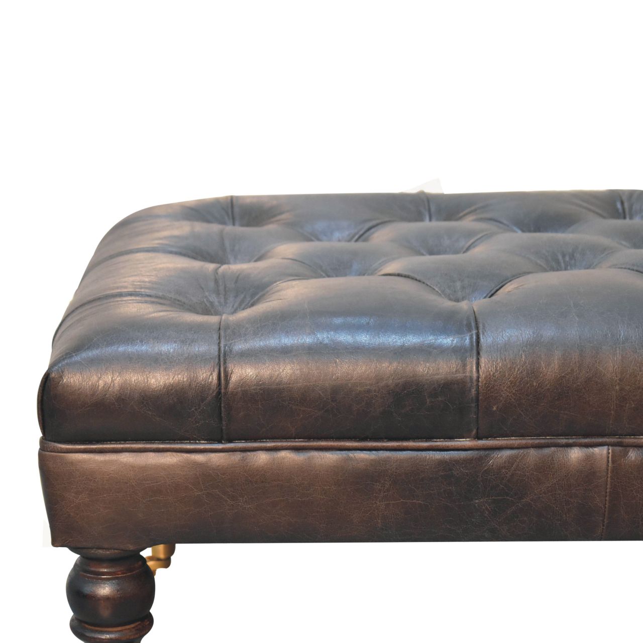 Genuine Leather Ottoman with Castor Legs - Espresso