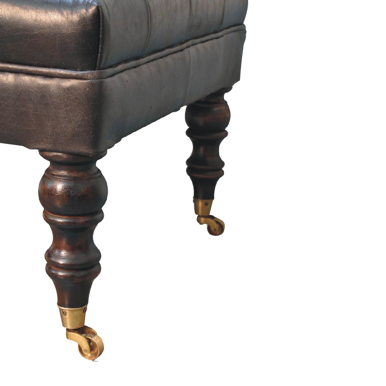 Genuine Leather Ottoman with Castor Legs - Espresso