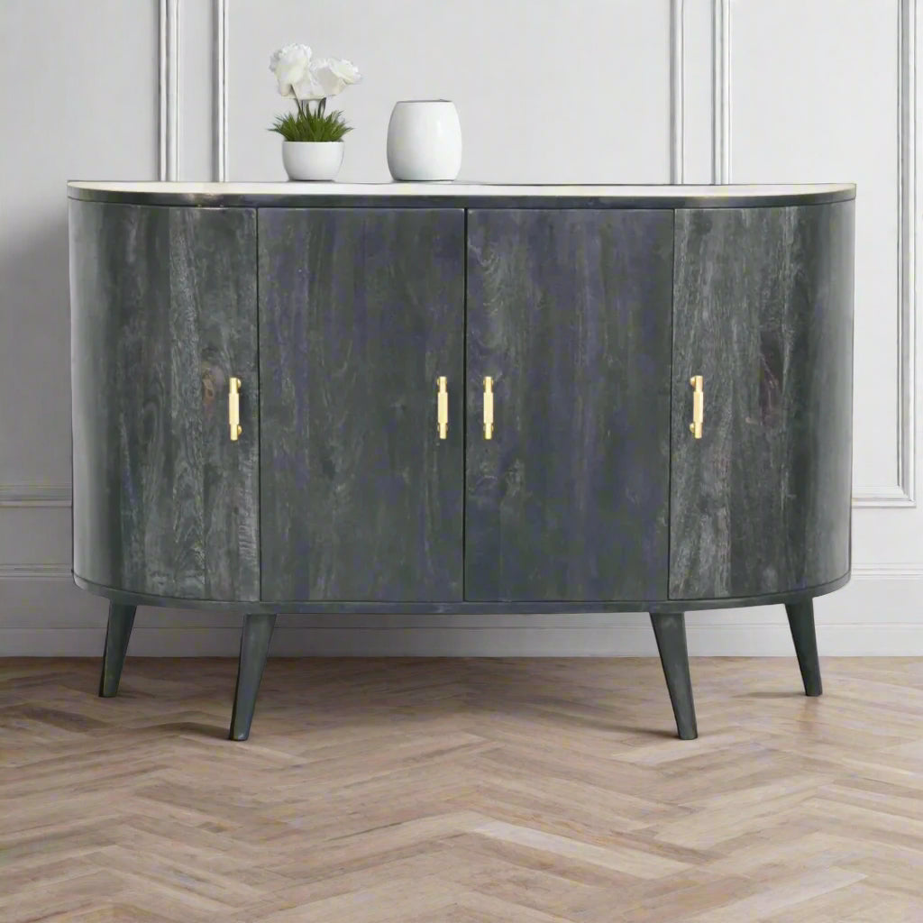 Ash Black Solid Wood Sideboard with Gold Hardware