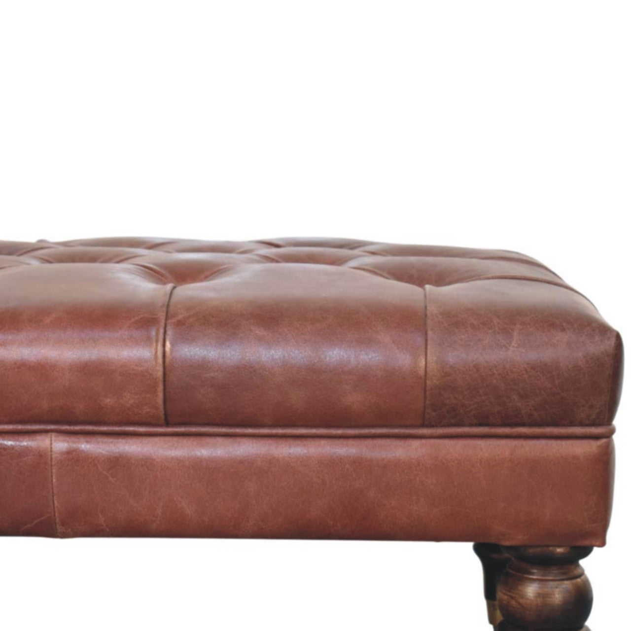 Genuine Leather Ottoman with Castor Legs - Brown