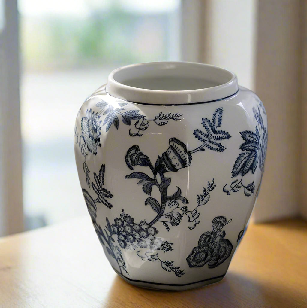 Blue and White Porcelain Floral Vase