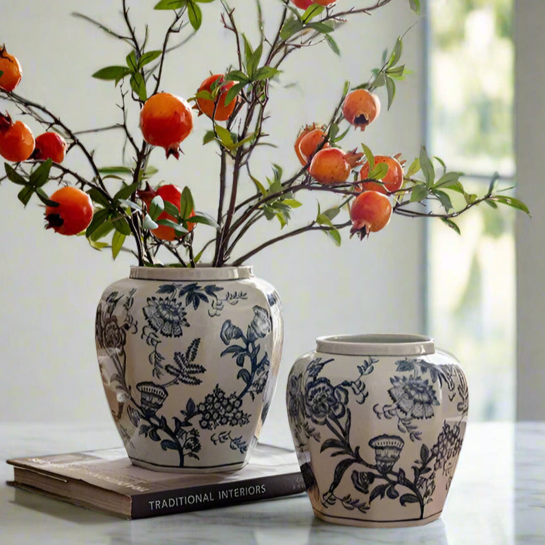 Blue and White Porcelain Floral Vase