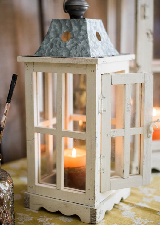 Lantern Candle Holder in Weathered White