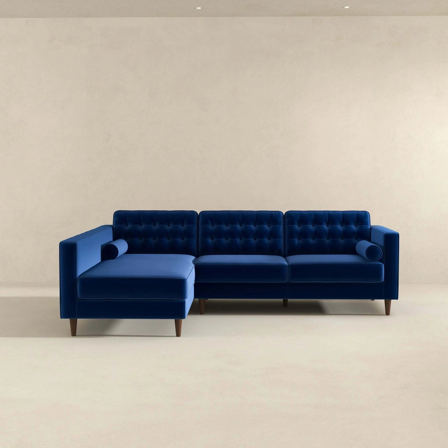 Christian Blue Velvet Sectional Sofa Left Facing