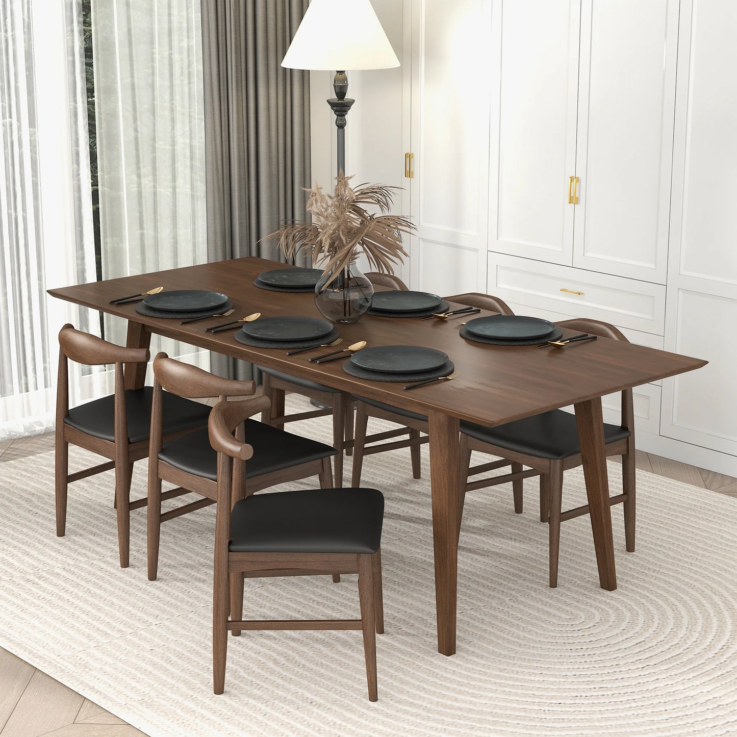 Modern Solid Wood Rectangular Dining Table 86"