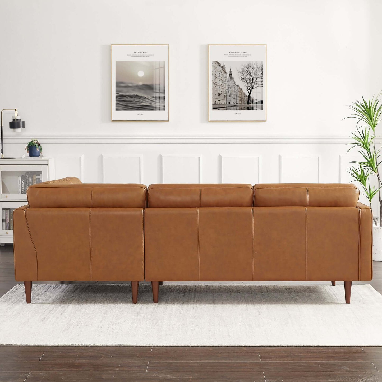 Lucco Tufted Genuine Leather Sectional Left Facing