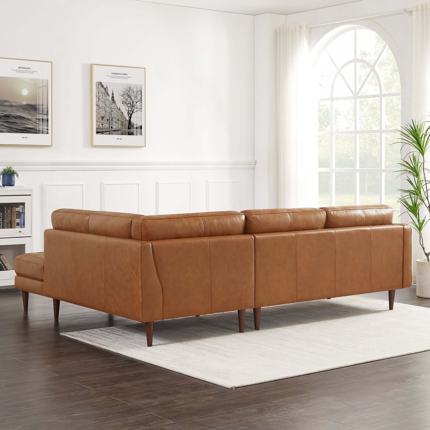 Lucco Tufted Genuine Leather Sectional Right Facing