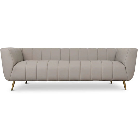LaMattina Genuine Italian Grey Leather Channel Tufted Sofa
