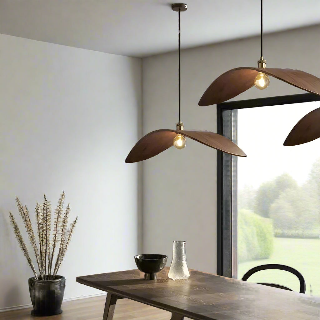 Contemporary Handcrafted Wood Leaf Lighting Fixtures - Walnut Finish