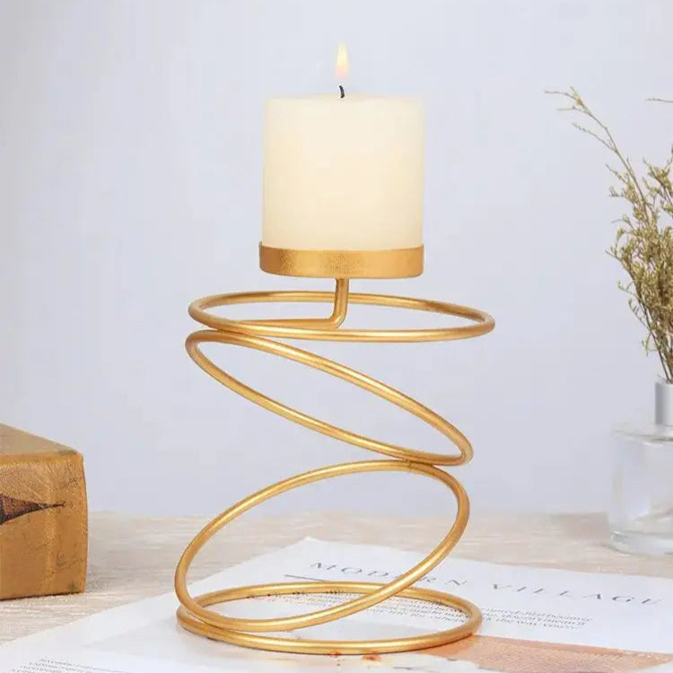 Contemporary Metal Candle Holder - Gold Finish