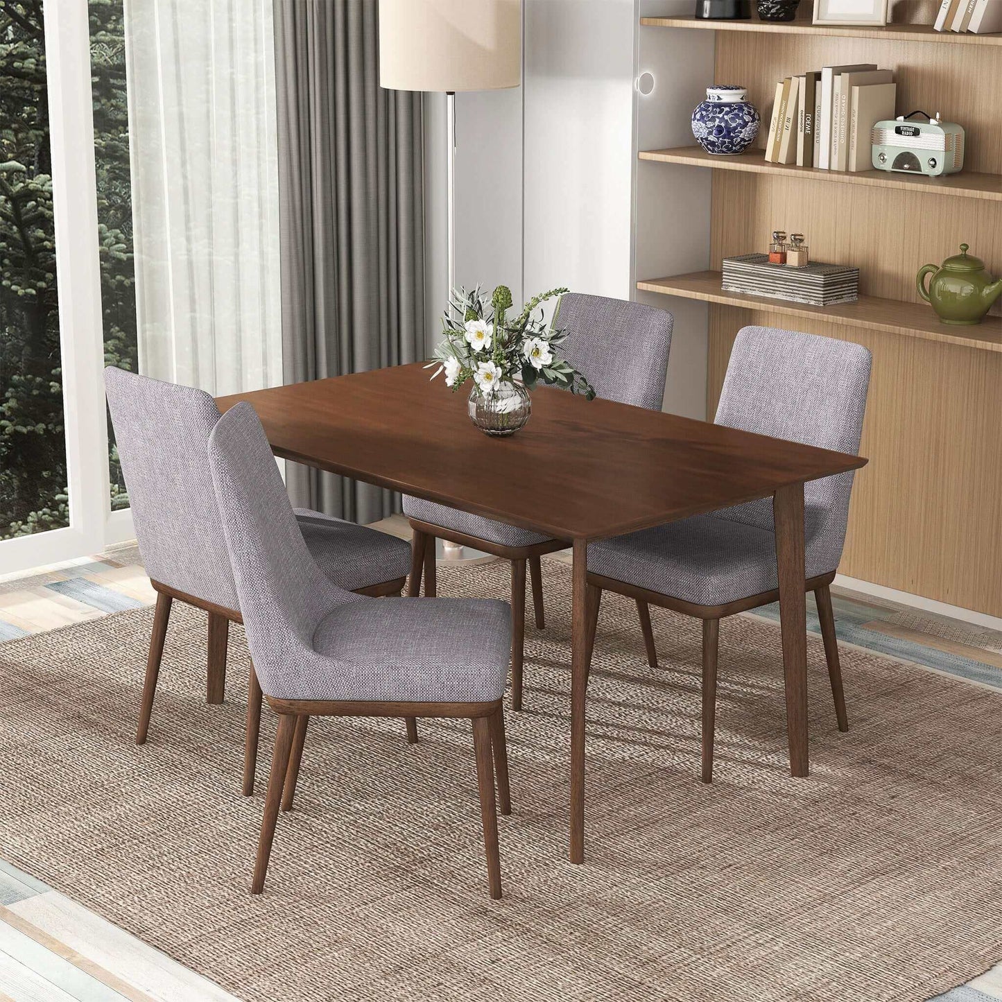 Mid-Century Modern Solid Wood Dining Table 62"