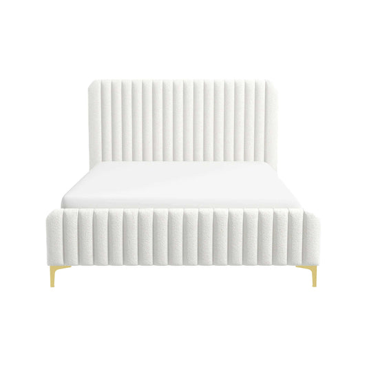 Valery Cream Boucle Platform Bed - Queen Size