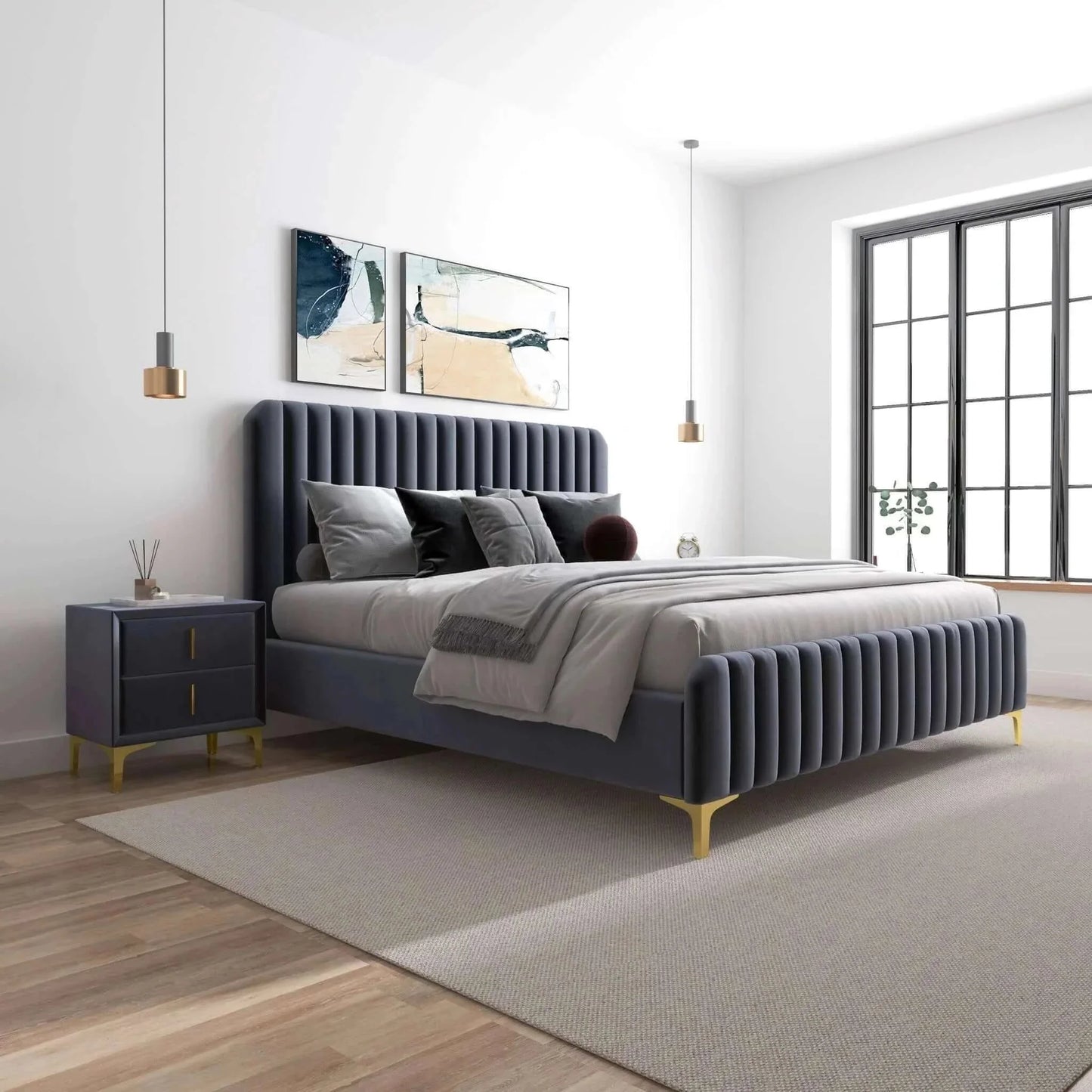 Bethany Velvet Upholstered Platform Bed - Queen