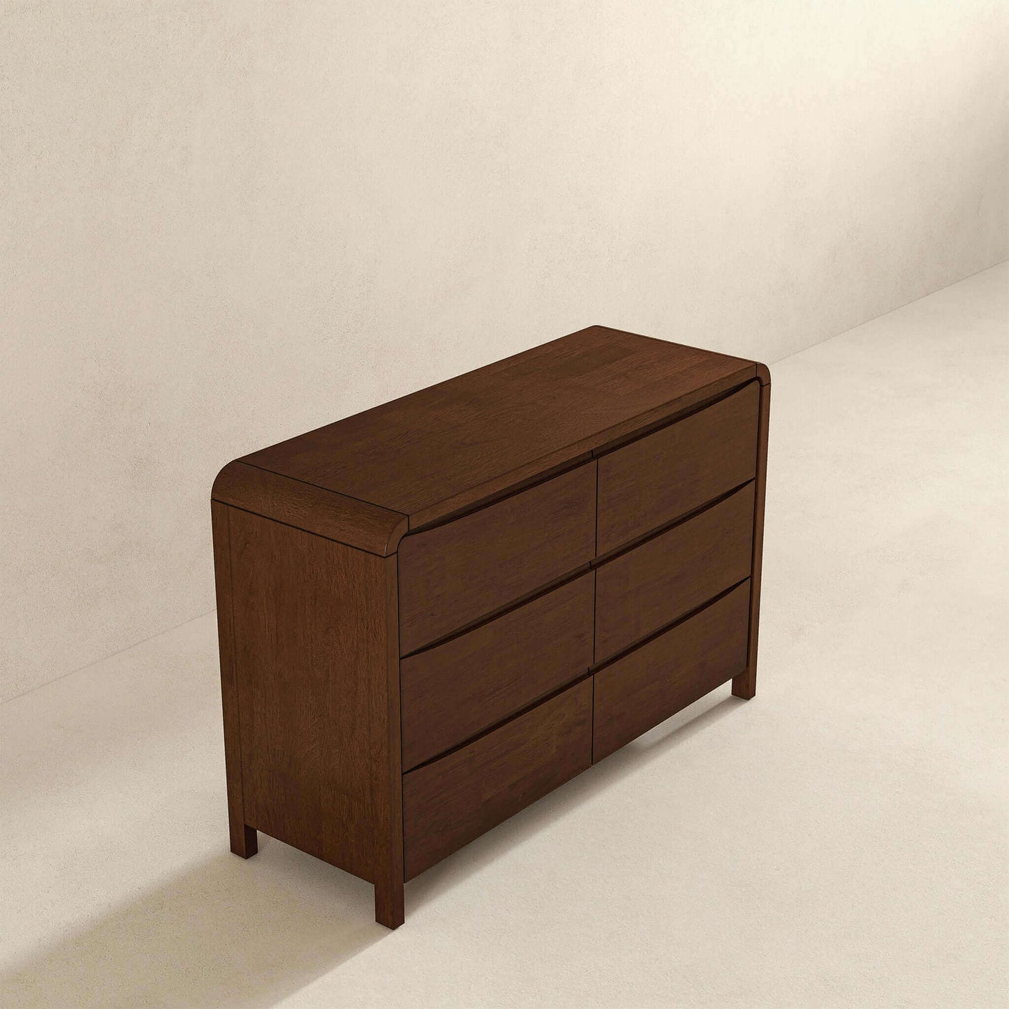 Lionel Mid Century Modern Solid Wood 6-Drawer Dresser - Walnut Finish