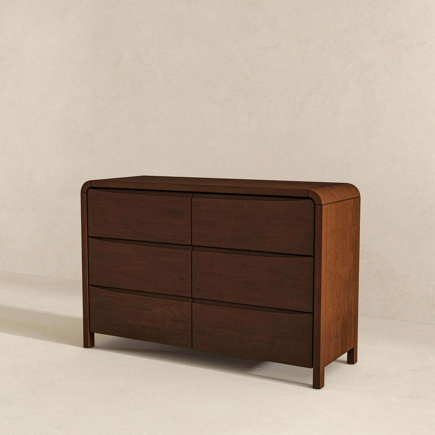 Lionel Mid Century Modern Solid Wood 6-Drawer Dresser - Walnut Finish