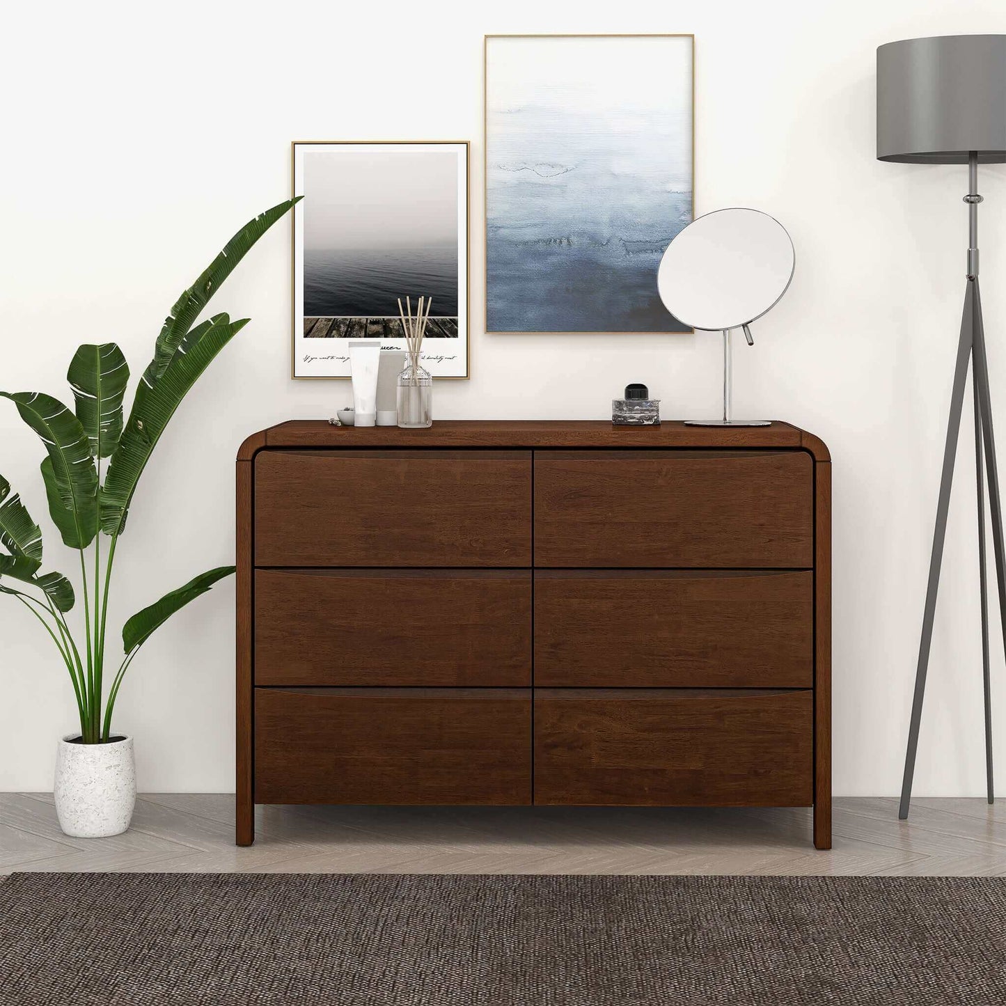 Lionel Mid Century Modern Solid Wood 6-Drawer Dresser - Walnut Finish