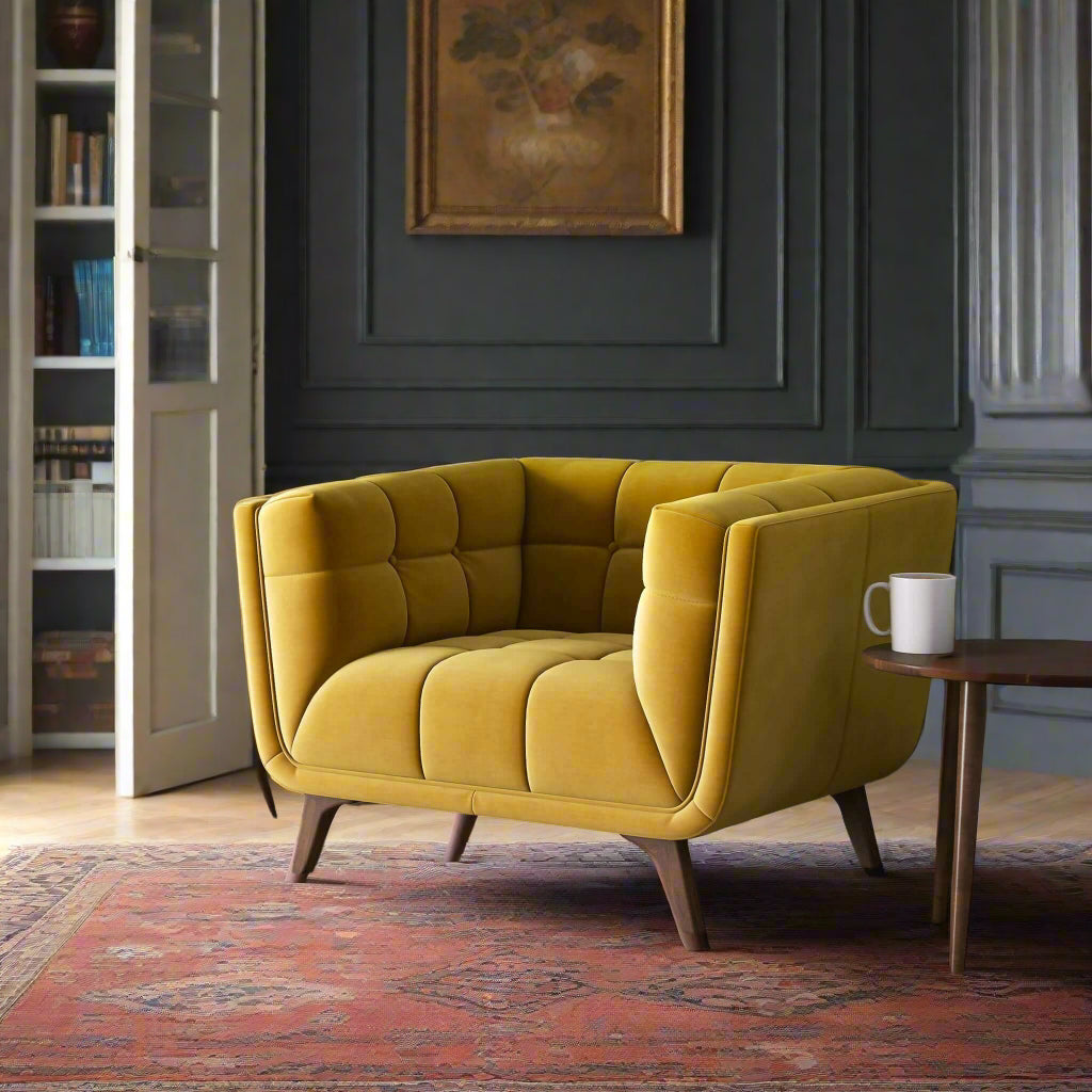 Addison Mid Century Modern Gold Velvet Lounge Chair