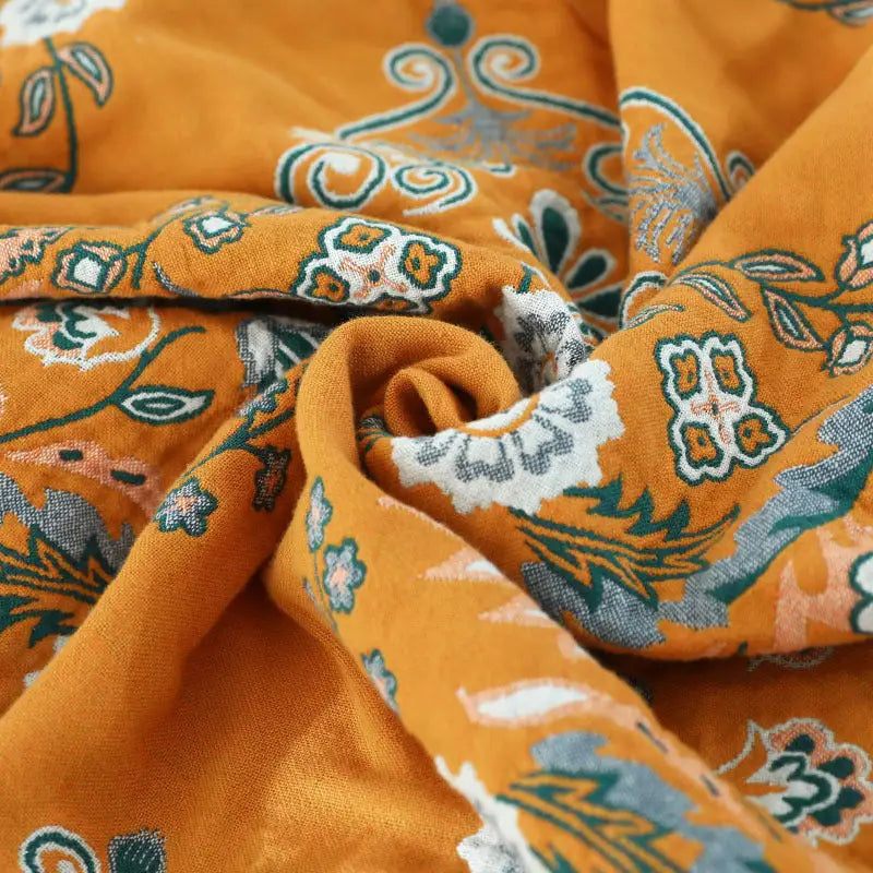 100% Cotton Botanical Fringed Throw Blanket