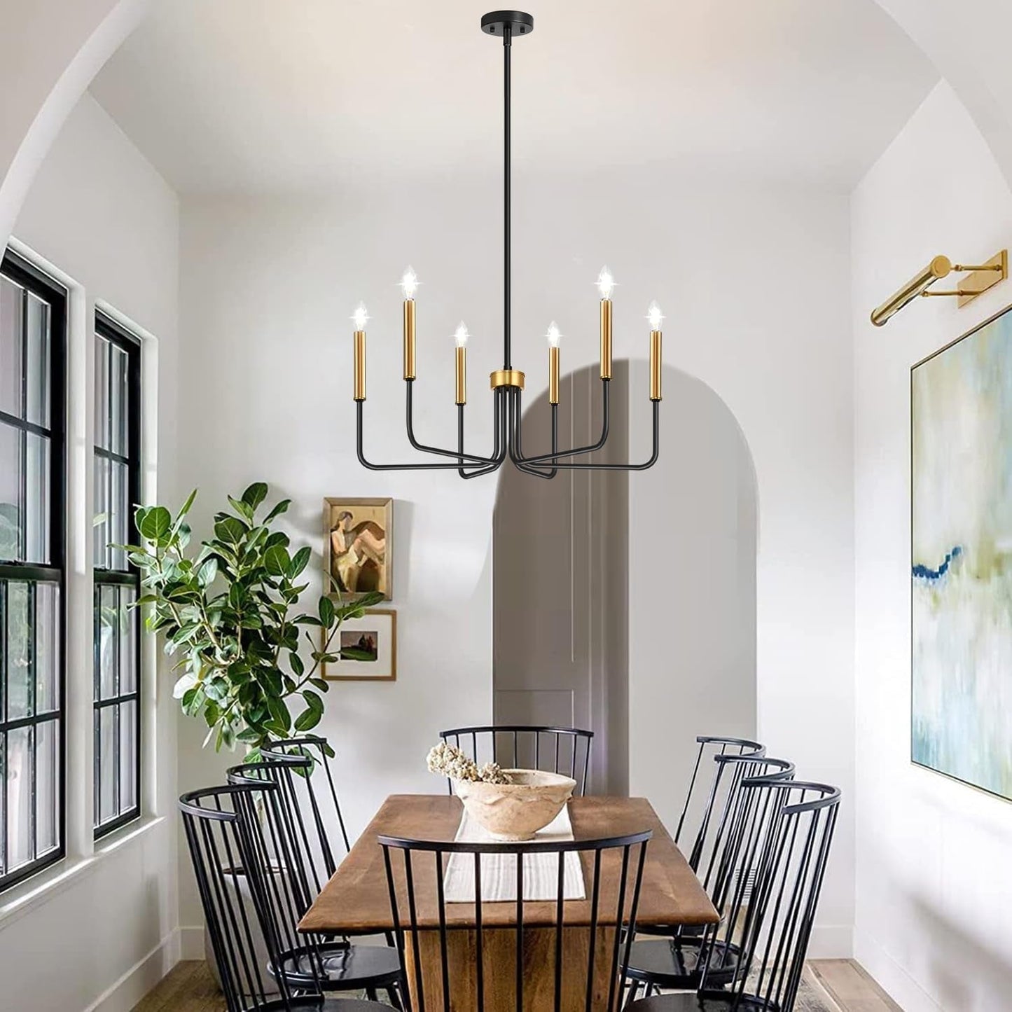 Contemporary Black and Gold 6-Light Chandelier