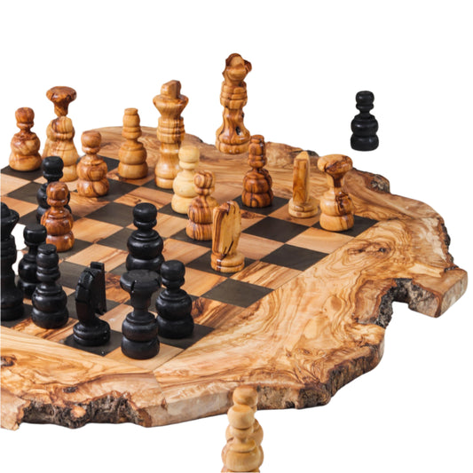 Handcrafted Tunisian Olive Wood Chess Set with Natural Edges