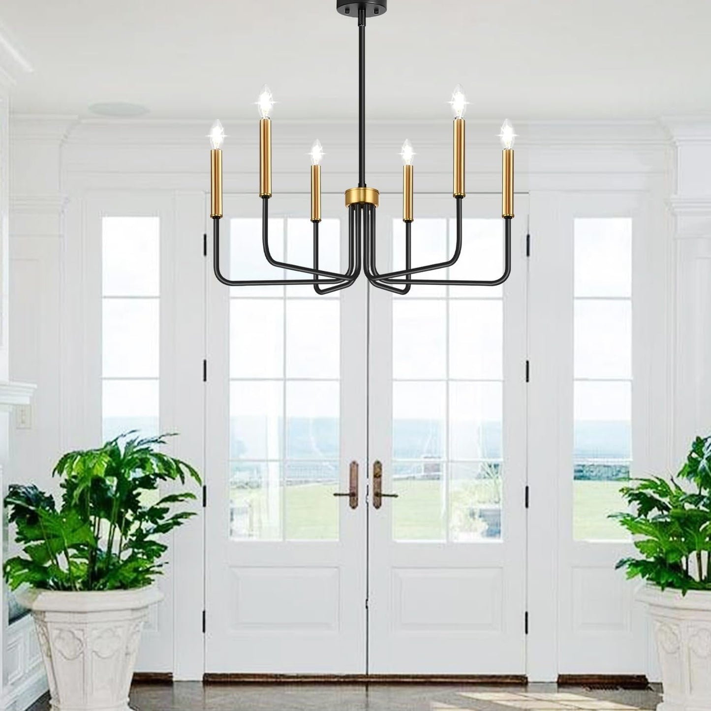 Contemporary Black and Gold 6-Light Chandelier