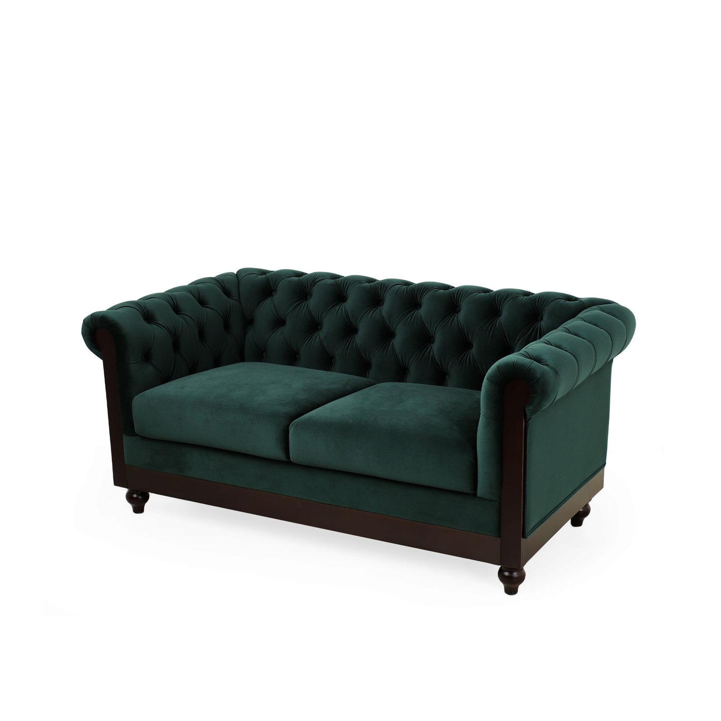 Chesterfield Tufted Velvet Loveseat 2-Seater Sofa - Forest Green